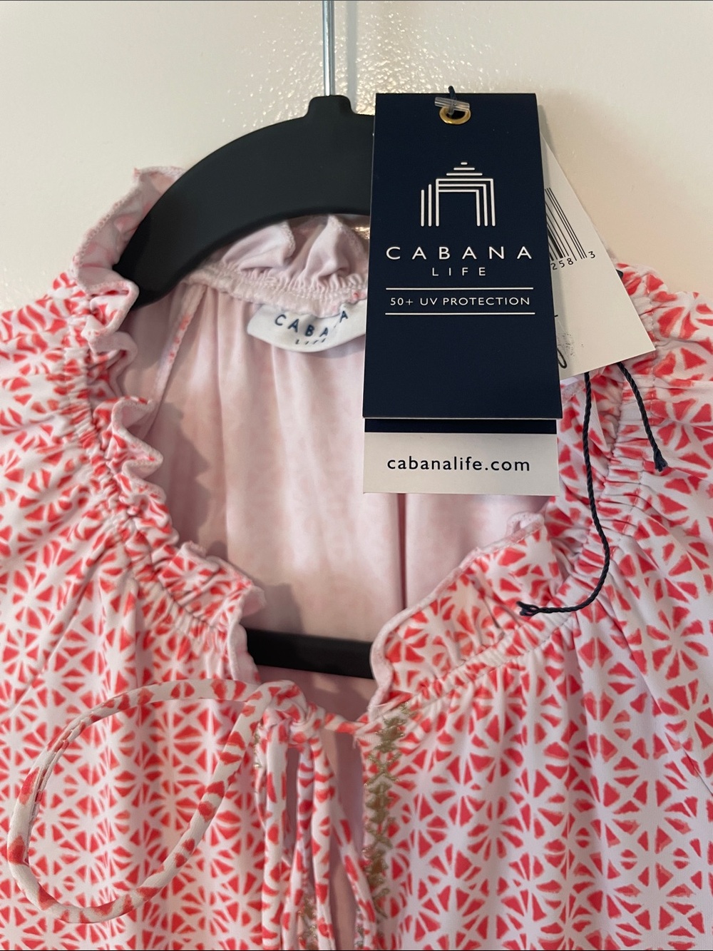 Cabana Life Pink & White Geometric Ruffle Dress UV Protection